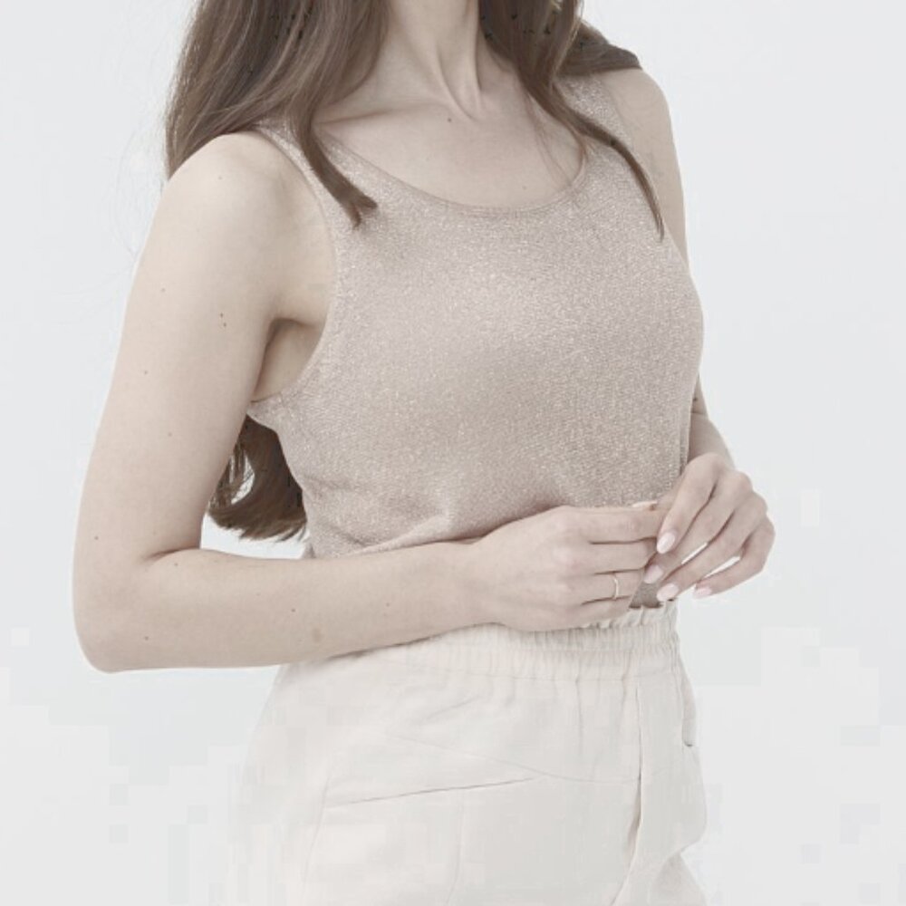 Esqualo Cream Gold Glitter Linen Camisole NWOT L
